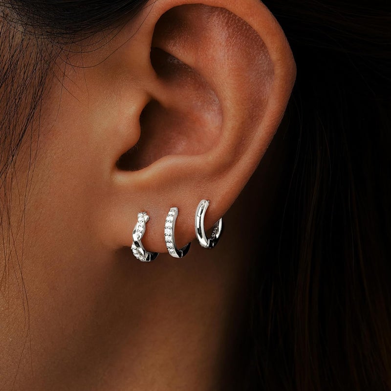 Inerney 14K Gold Plated Huggie Hoop Earrings for Women, Small Sterling Silver Earring Set Hypoallergenic Cartilage Helix Stacks, Mini Dainty Cute Trendy Birthstone Jewelry Gift for Multiple Piercings - Image 3